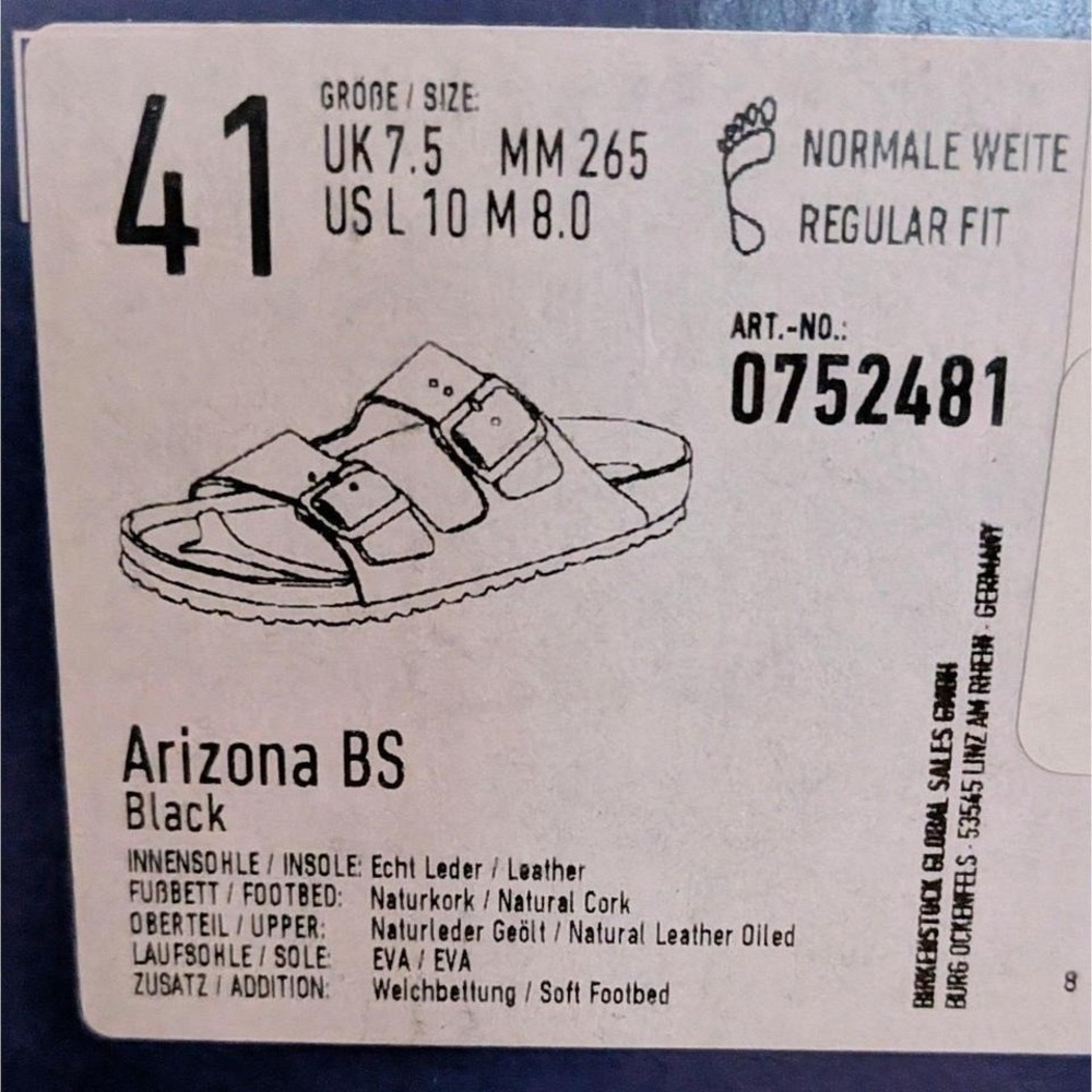 New Birkenstock Arizona Sandals Black Size W10 M8 Unisex - Picture 3 of 3